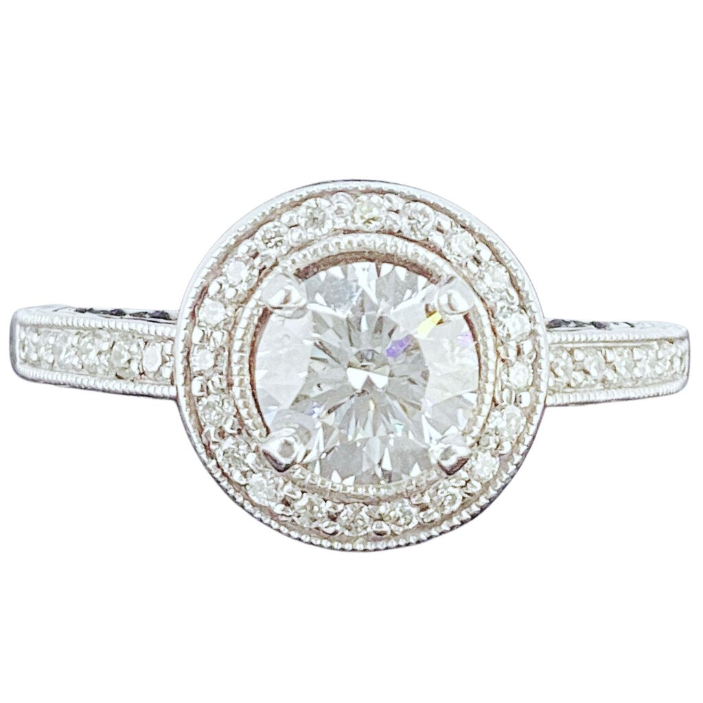 Diamond Ring Set w. 0.75 Carat Stone Mounted in 14k w. Small Diamond Shoulders