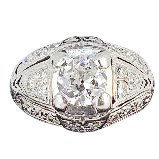 Diamond Ring Set w. 0.90 Carat Stone Mounted in Platinum. c.1930s Culet Cut