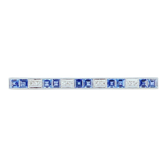 Diamond & Sapphire Bar Brooch Mounted in Platinum
