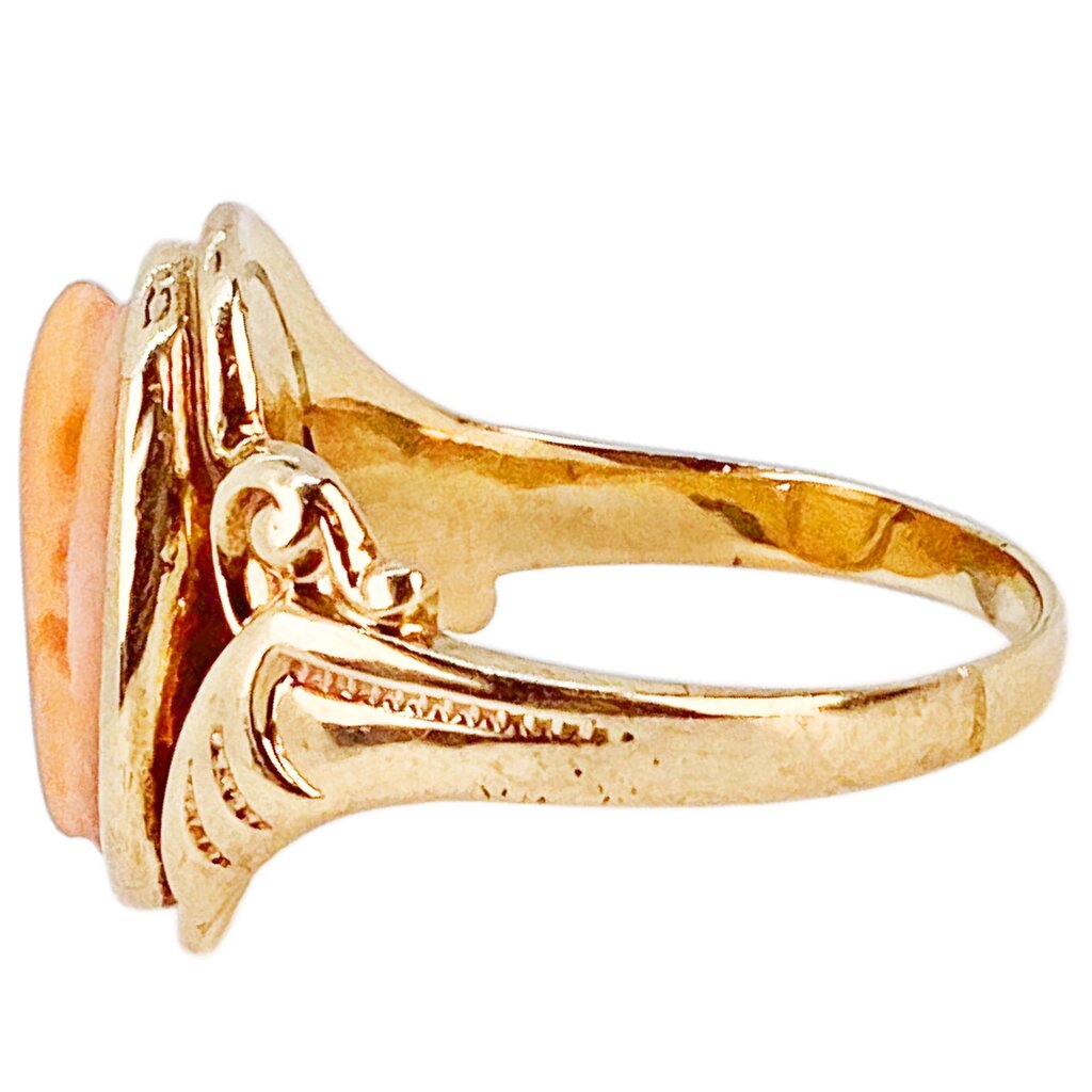 Victorian Coral Cameo Ring Mounted in 14Kt