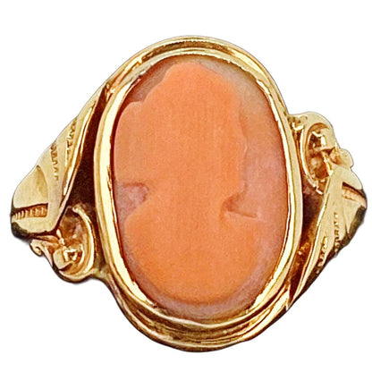 Victorian Coral Cameo Ring Mounted in 14Kt