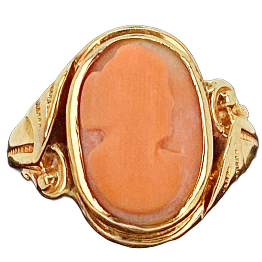 Victorian Coral Cameo Ring Mounted in 14Kt