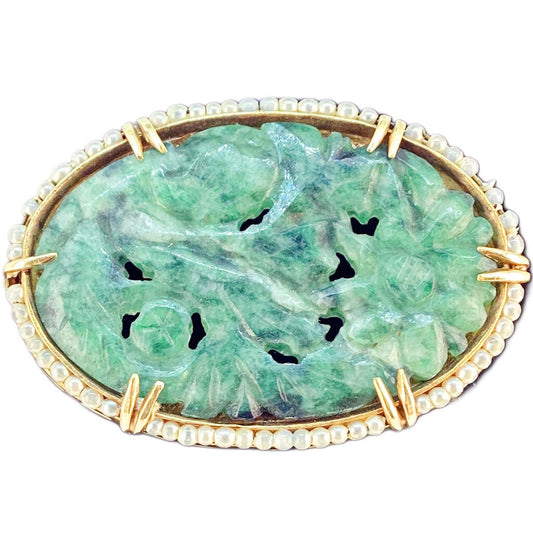 Jade & Pearl Pin Set in 14Kt. c.1940