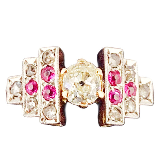Diamond & Ruby Ring w Antique Culet Cut