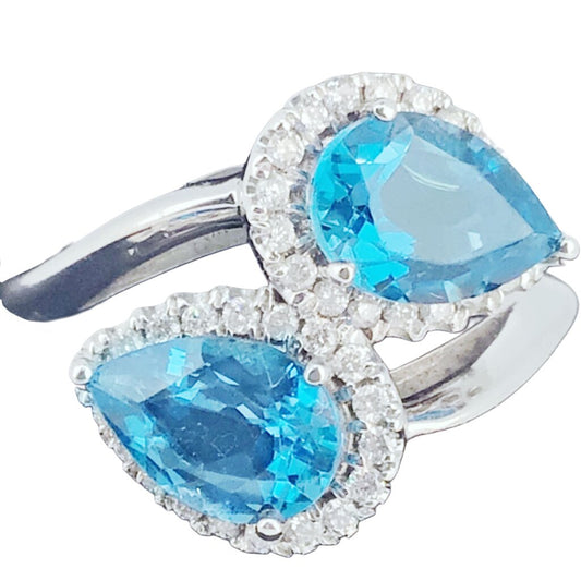 Blue Topaz & Diamond Crossover Ring