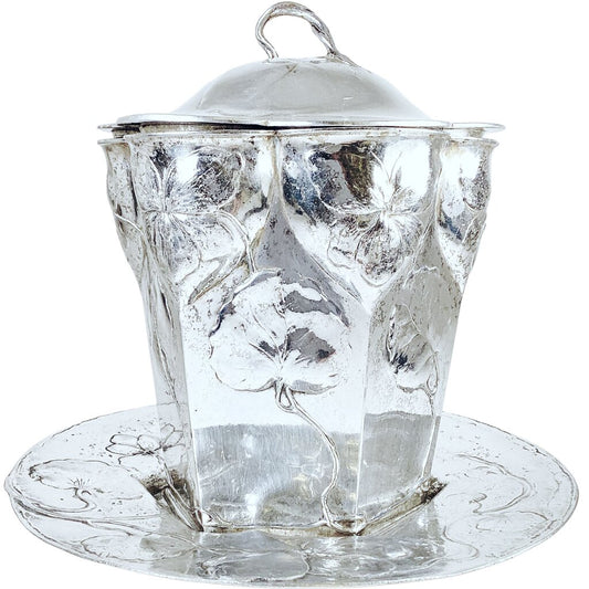 Art Nouveau Orivit Jugendstil Biscuit Barrell w Under-Plate
