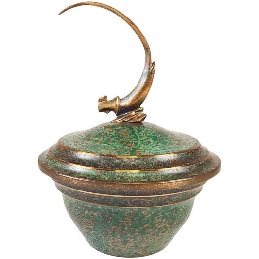Carl Sorensen Bronze Verdigris Lidded Pheasant Bowl