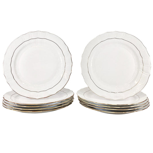 Set of 10 Herend Gold Rimmed Dinner Plates