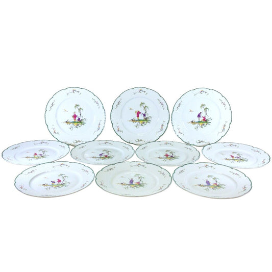Set of 11 Limoges by A. Raynaud & Co. "Si Kiang" #1 Design Scene Dinner Plates