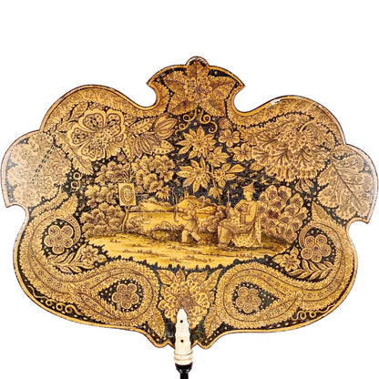 19th Century Hand Painted Face Screen w Bone Handle