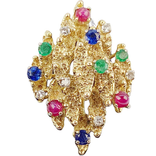 Diamond, Ruby, Sapphire, & Emerald Ring Mounted in 14Kt Gold