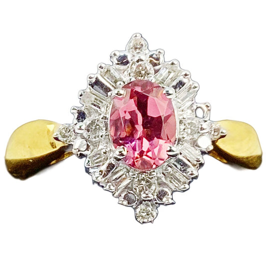 Pink Topaz w Diamond Cluster Ring Mounted in 14Kt Gold