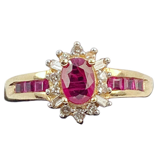 Ruby & Diamond Cluster Ring Mounted in 14kt Gold