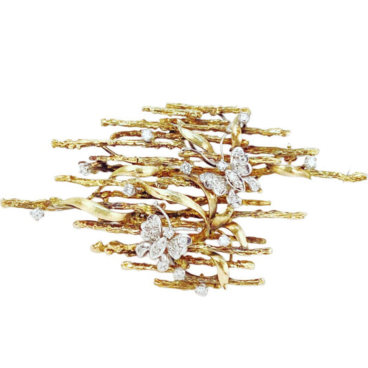 14Kt Modernist Gold & Diamond Butterflies Brooch