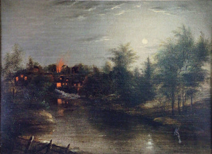 Portrait of a House On Fire. Oil on Canvas. 19th Century American.