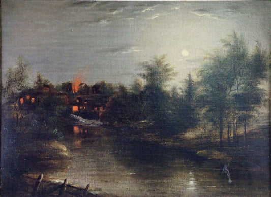 Portrait of a House On Fire. Oil on Canvas. 19th Century American.