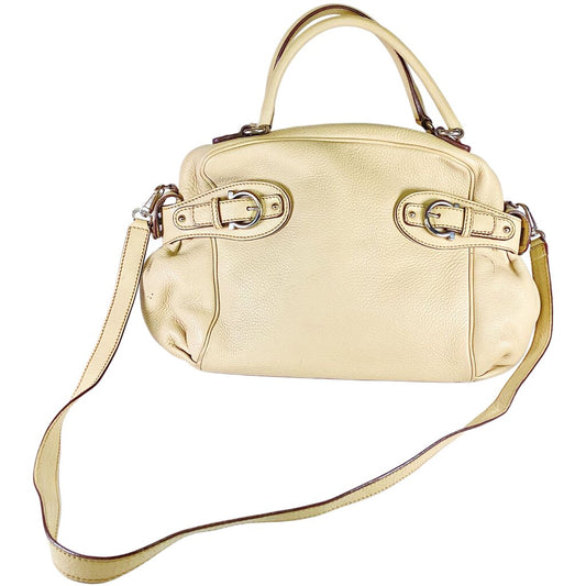 Ferragamo Beige Handled Bag w/ Over Shoulder Strap