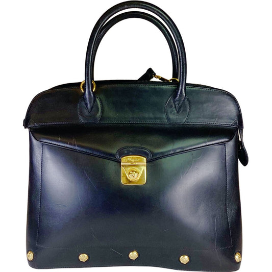 Ferragamo Studded Black Leather Shoulder Bag