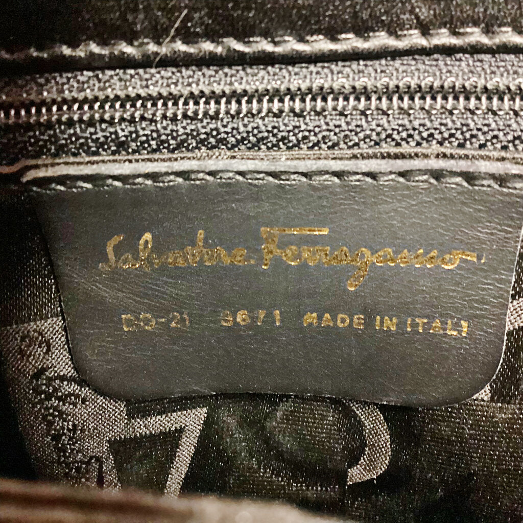 Ferragamo Studded Black Leather Shoulder Bag