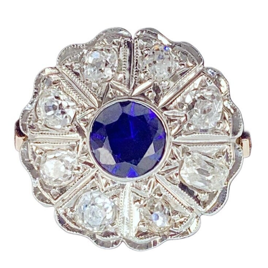 Vintage Diamond & Sapphire Ring Mounted in Platinum
