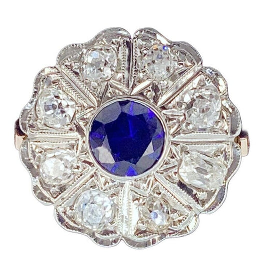 Vintage Diamond & Sapphire Ring Mounted in Platinum