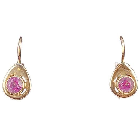 Vintage 14Kt Gold w Pink Stone Earrings