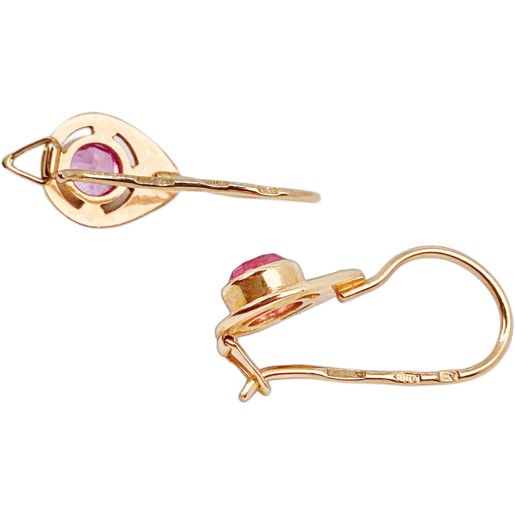 Vintage 14Kt Gold w Pink Stone Earrings