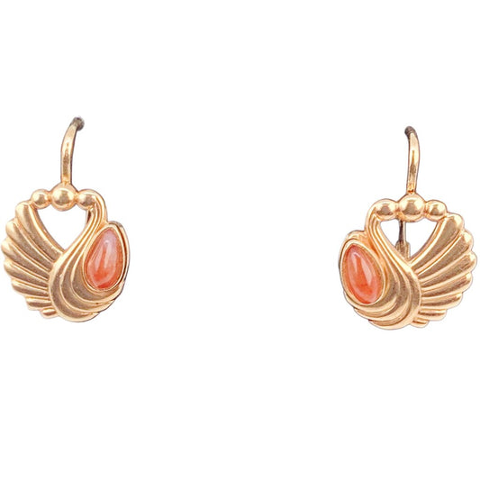 Vintage 14K Gold & Carnelian Earrings