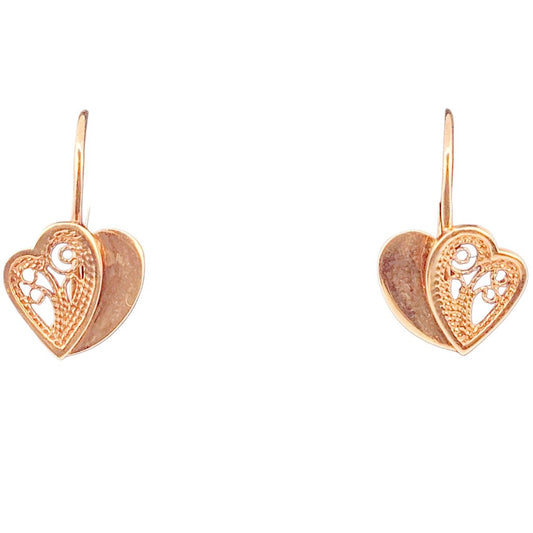 Vintage 14Kt Gold Filigree Heart Earrings
