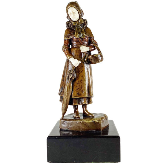 Patinated Statue of Girl w/ Umbrella