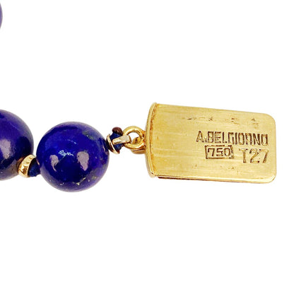 Lapis Bead Necklace Strung w 14Kt Gold Rondells & 18Kt Gold Clasp