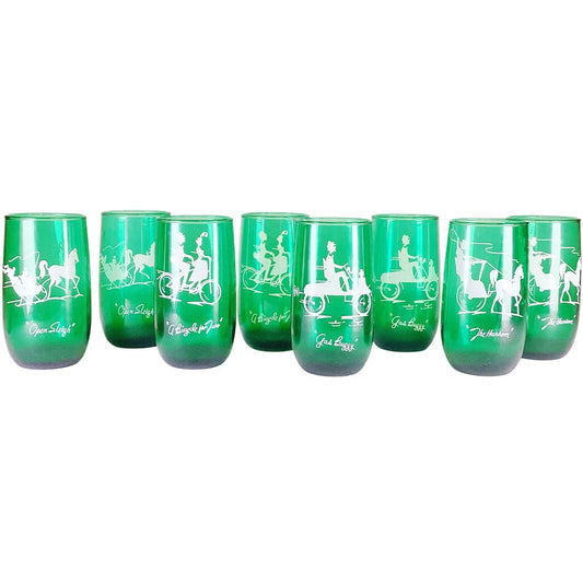 Green Glass 8 pc. Transportation Silhouette Juice Glasses