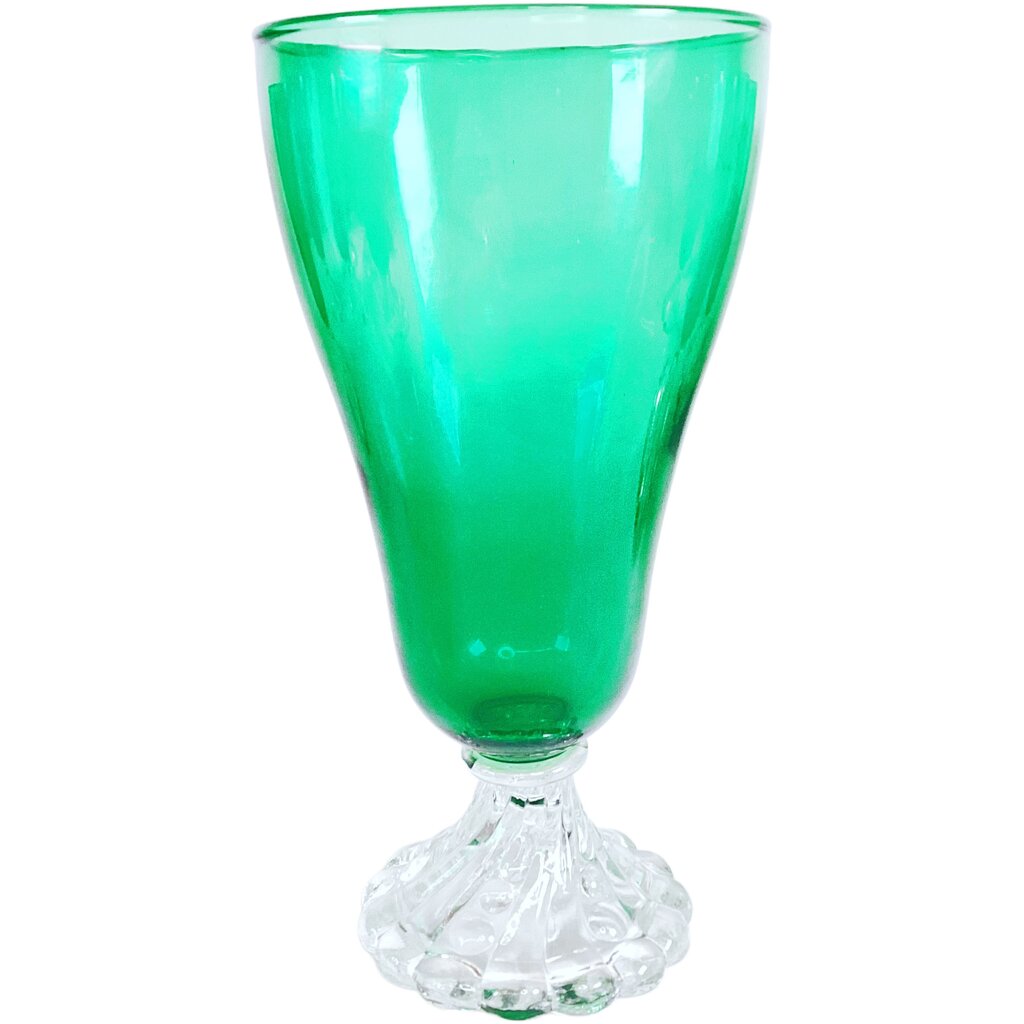 Green Glass 12 pc. Water Goblets w/ Swirled Clear Bases
