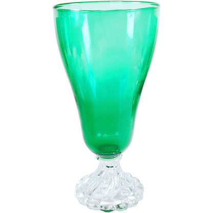 Green Glass 12 pc. Water Goblets w/ Swirled Clear Bases