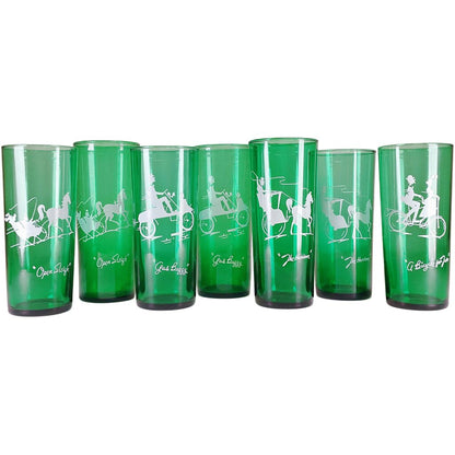 Green Glass 7 pc. Transportation Silhouette Water Glasses