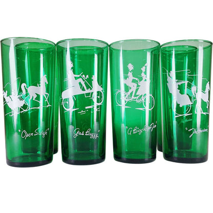 Green Glass 7 pc. Transportation Silhouette Water Glasses