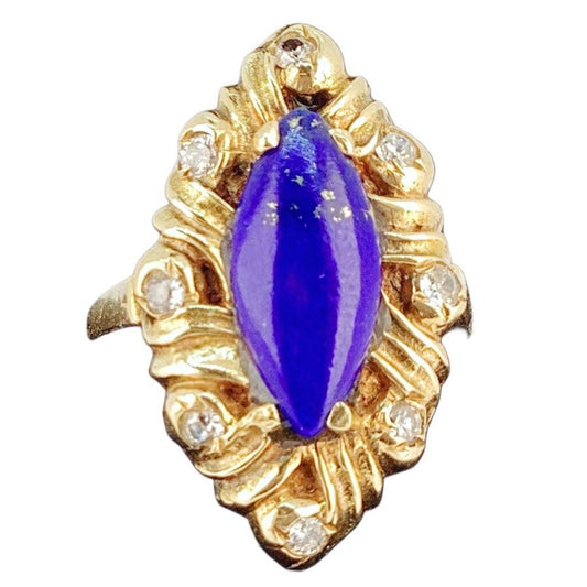 Lapis & Diamond Ring Set in 14Kt Gold
