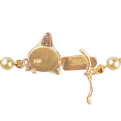 Pearl Necklace w Diamond & Ruby Fox Clasp Mounted in 14Kt Gold