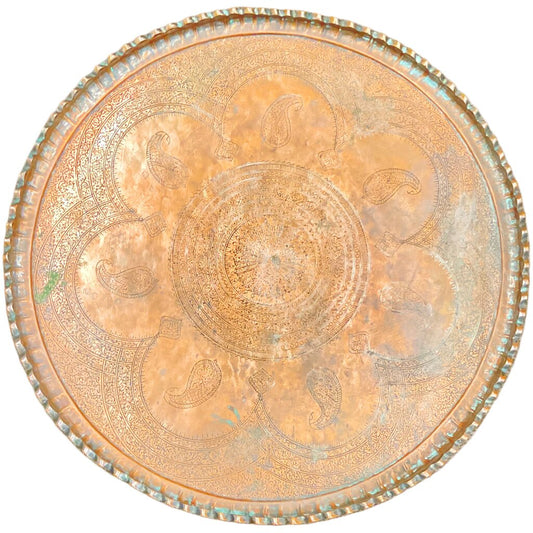Vintage Copper Syrian Middle Eastern Round Engraved Tray