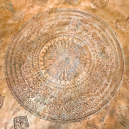 Vintage Copper Syrian Middle Eastern Round Engraved Tray