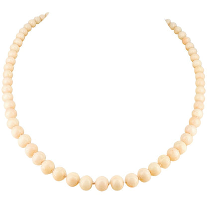 Angel Skin Coral 5mm Bead Necklace. 14kt Clasp. 20"