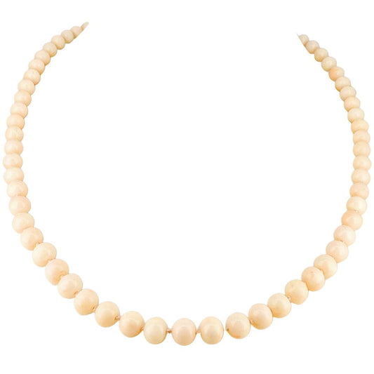 Angel Skin Coral 5mm Bead Necklace. 14kt Clasp. 20"