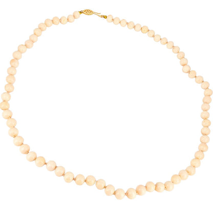 Angel Skin Coral 5mm Bead Necklace. 14kt Clasp. 20"