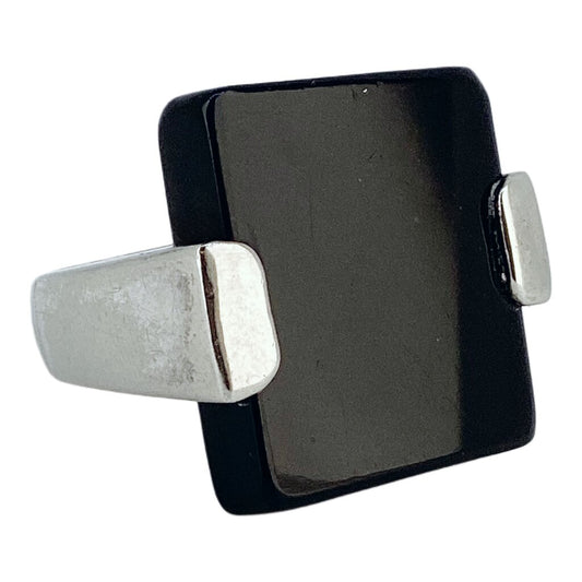 Black Square & Silver Tone Statement Ring