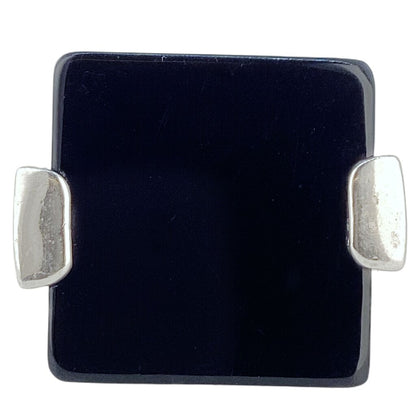 Black Square & Silver Tone Statement Ring
