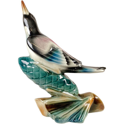Rose Chested Grosbeak on Pinecone Porcelain Figurine