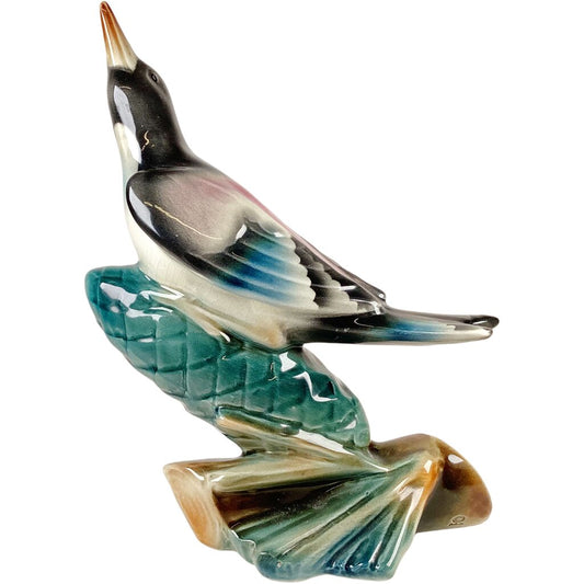 Rose Chested Grosbeak on Pinecone Porcelain Figurine