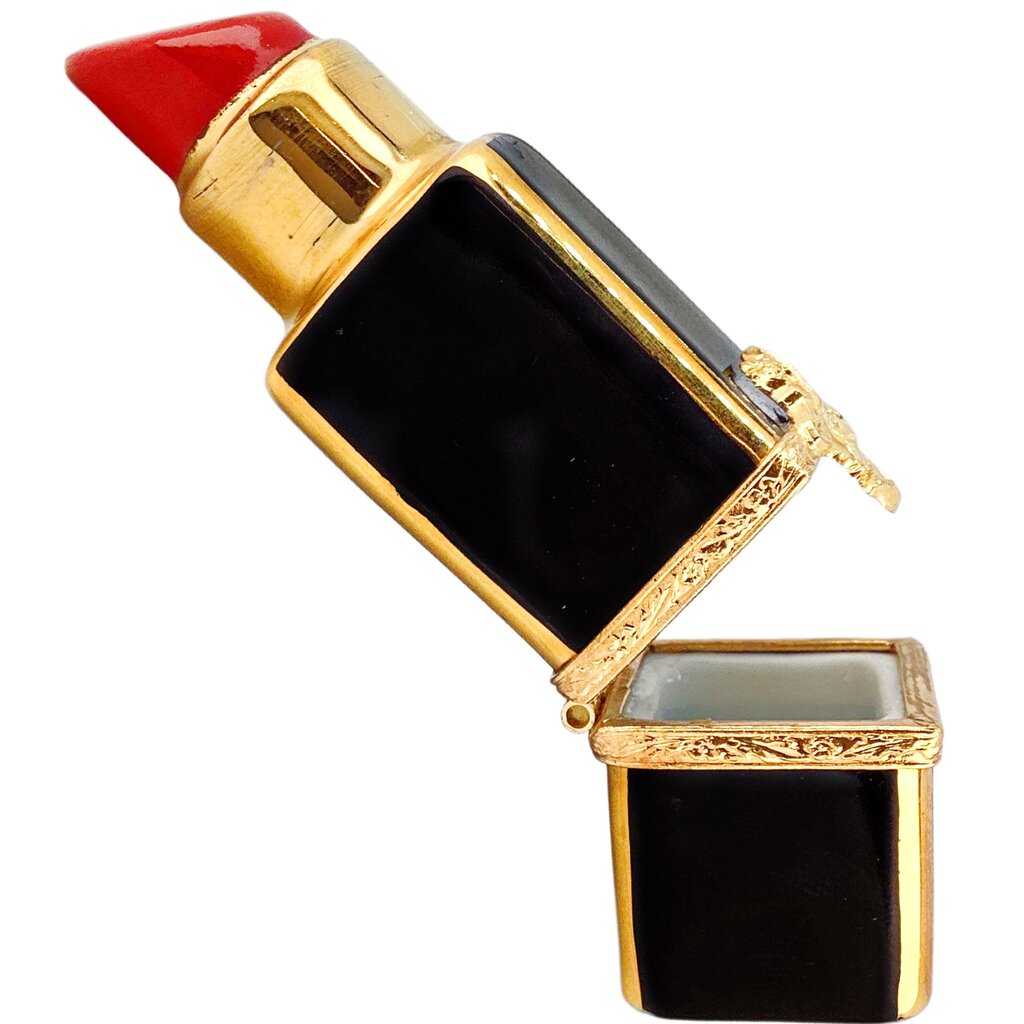 Vintage Hand Painted Limoges "Red Lipstick in Black Case" Trinket Box