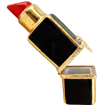 Vintage Hand Painted Limoges "Red Lipstick in Black Case" Trinket Box