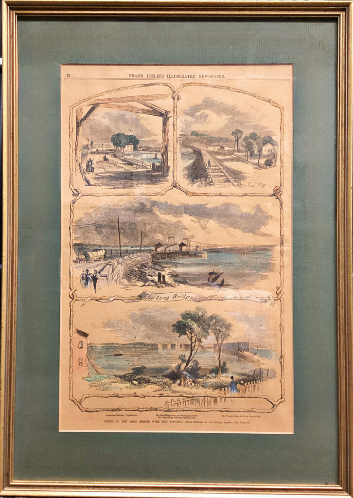 Frank Leslie's Illustrated Newspaper Colored Etching of the DC Long Bridge. Early 1900's.